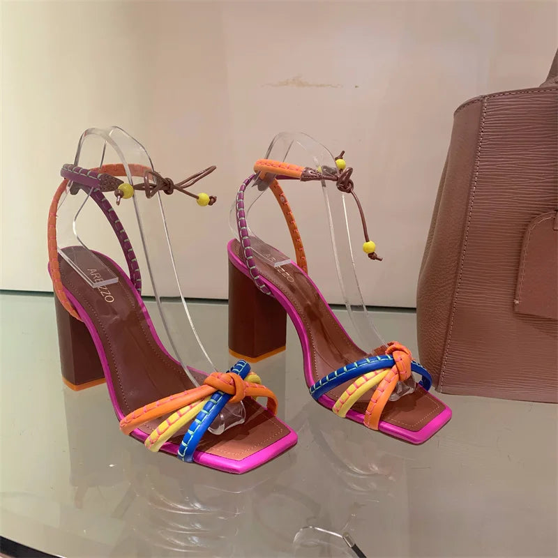 Fashionable, Bold and Beautiful DressBrazil Fashion Luxury Twist Woven Sandals Color Blocking Designer Brand Women's Shoes Thick with High Heel Sandals Female Casual