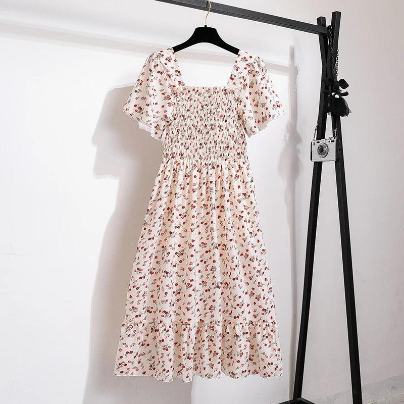 Easy Breezy Floral Printed Lightweight Versatile Chiffon Dress With Short Sleeves and Elastic Waist - Just The Fly Way