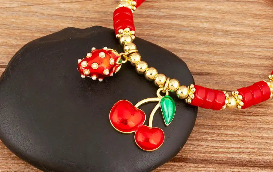 Cherry and Heart Red Beaded Chain Bracelet in 3 Fashion Styles – Trendy Jewelry - Just The Fly Way