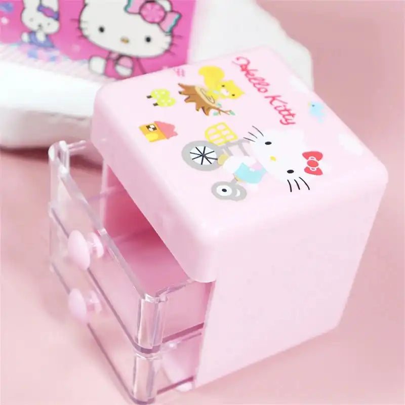 Sanrio Hello Kitty Desktop Storage Box Double Drawer Jewelry Storage Box Cartoon Kitty Cat Mini Sundries Finishing Boxes Gift