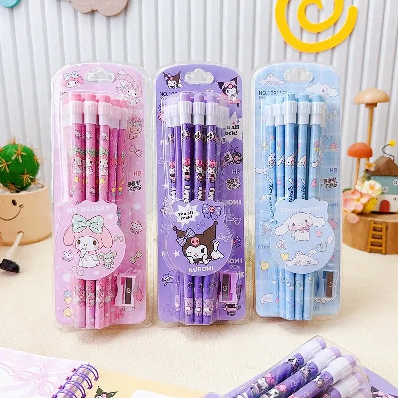 12pcs Sanrio Cute Pencils with Pencil Sharpener Featuring Kuromi, Cinnamoroll, and Melody – Perfect Return to School Anime Set - Just The Fly Way