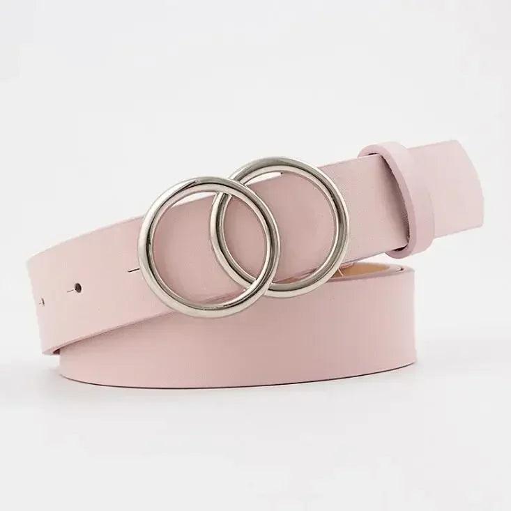 Fashion Belt with Silver or Gold Double Ring Buckle, PU - Just The Fly Way