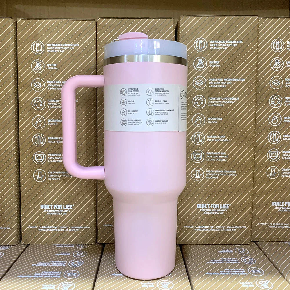 40oz Handle Straw Vacuum Insulated Car Mug Star Blue Lid Stainless Steel Double Wall Thermal Iced Travel Cup for s