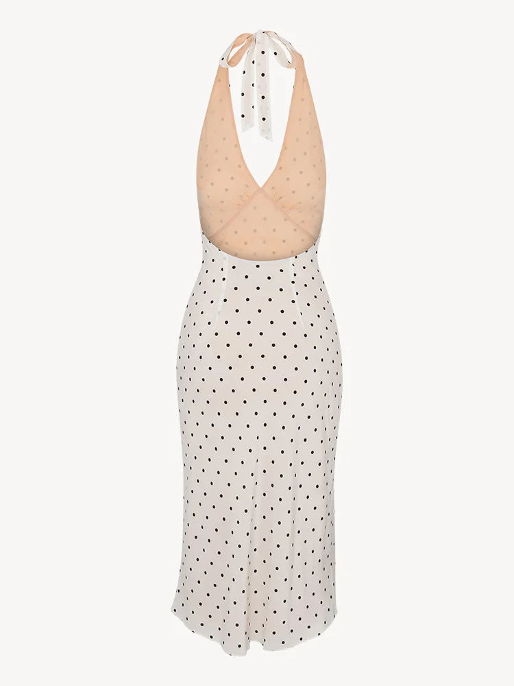 Bold and Sassy Retro Polka Dot Halter Maxi Dress - Just The Fly Way