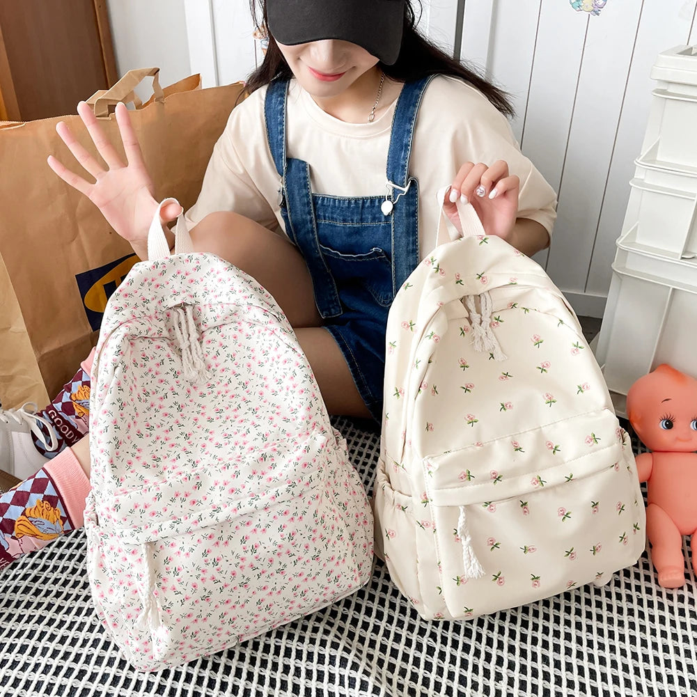 Casual Floral Prints Women Backpack Girls Bookbags Large Capacity Students School Bags Travel Backpack Mochilas with Pendants - Just The Fly Way