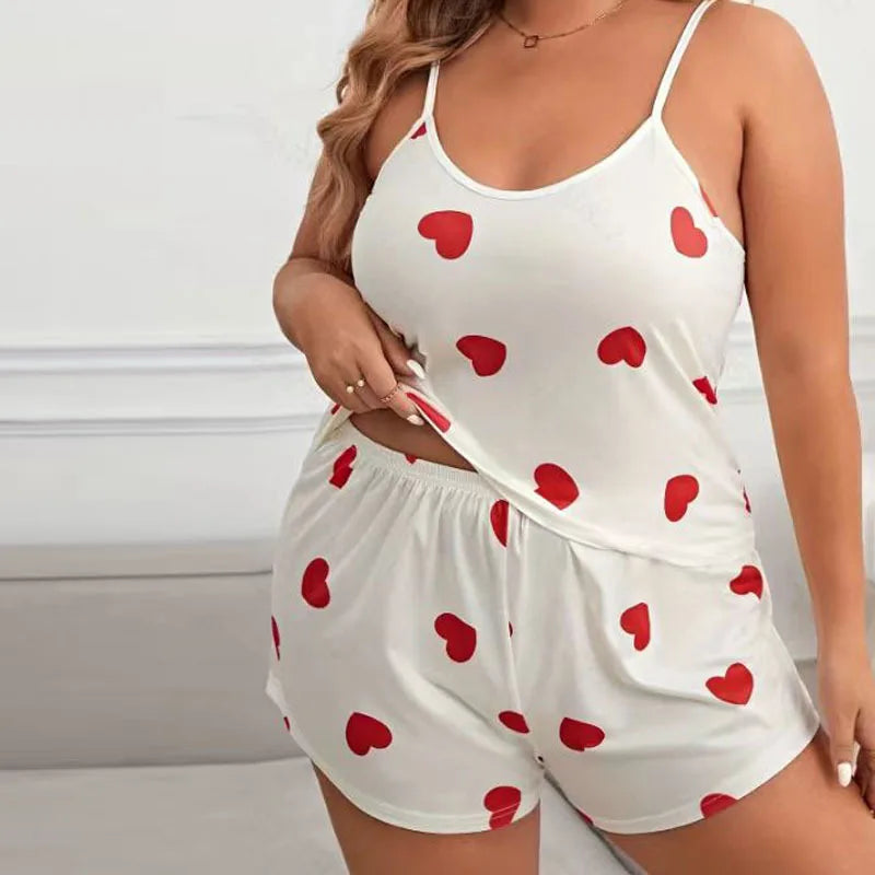 The Flirty and Cute Plus Size Printed Women's 2-piece Sleeveless Pajama Shorts Set In Multiple Colors and Sizes 1XL-5XL - Just The Fly Way