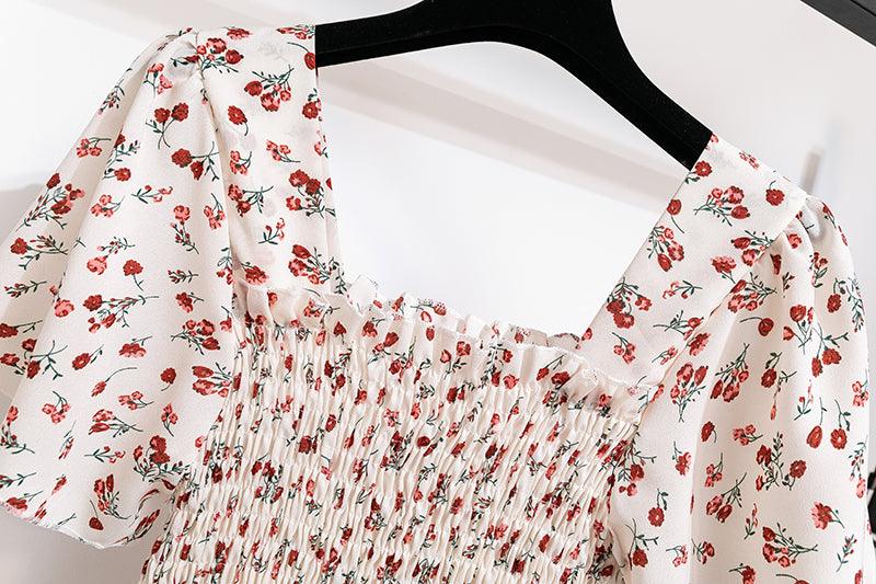 Easy Breezy Floral Printed Lightweight Versatile Chiffon Dress With Short Sleeves and Elastic Waist - Just The Fly Way