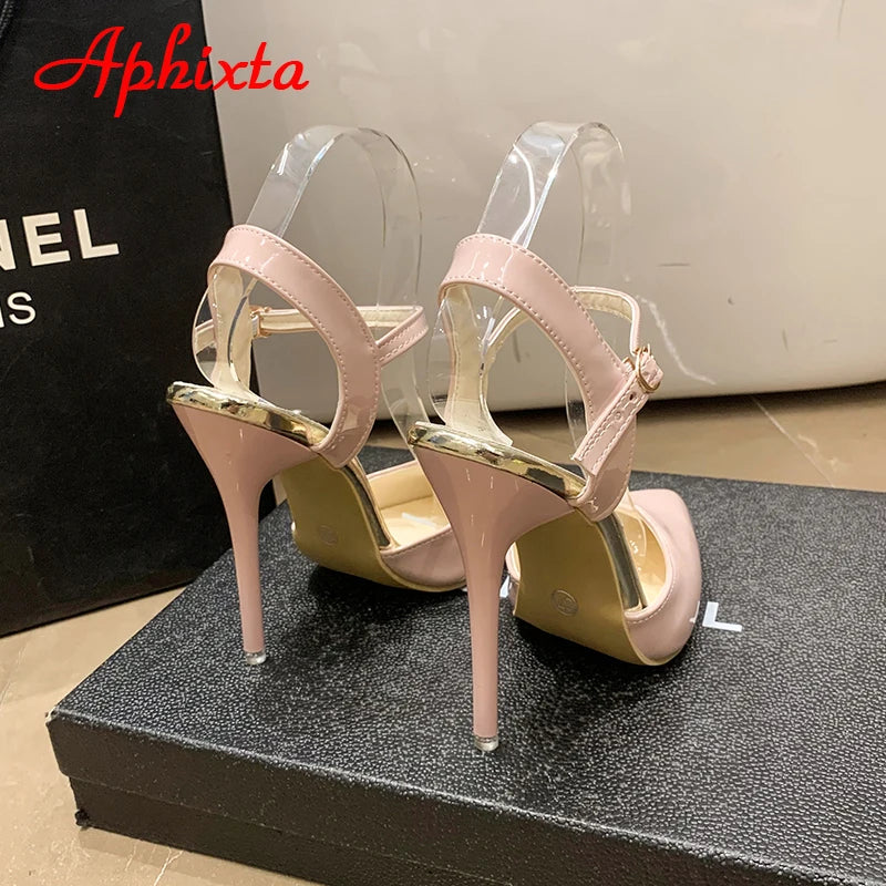 Fashionable, Bold and Beautiful DressWomen's Aphixta 12cm Super High Stiletto Heels Ankle Strap Sandals Pointed Toe Party Heels : Extended Sizes