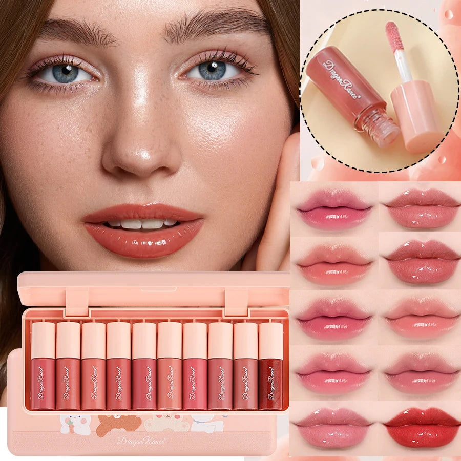 10-Piece Set with Fine Glitter Lip Gloss, Easy-To-Color Lip Glaze, Lipstick, Non-Stick Cup, Non-Fading Lip Gloss, Moisturizing Glitter Lip Gloss, Glass Lip Glitter, Pearlescent Glitter Lip Gloss, Lip Glaze Set - Just The Fly Way