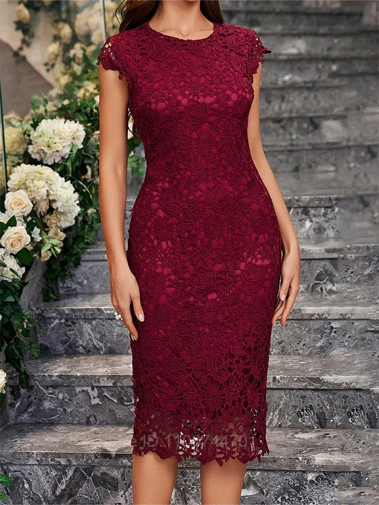 Evening Dress Lace Blue Dress Sleeveless Ruffles Hollow Out Short Mini Dress office lady Slim Party Dresses Women Evening Dress - Just The Fly Way