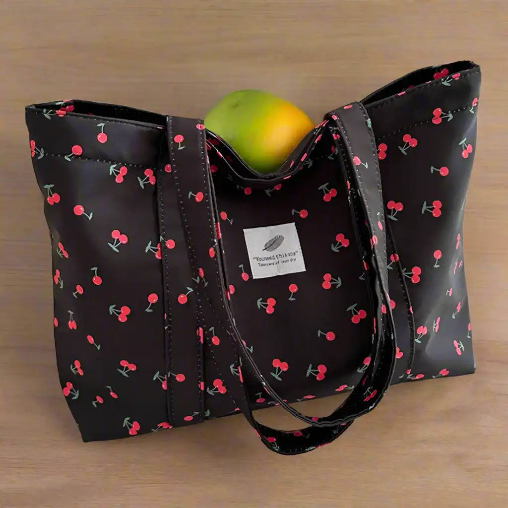 Cute Large Capacity Cherry or Strawberry Print Nylon Casual Tote Bag - Just The Fly Way