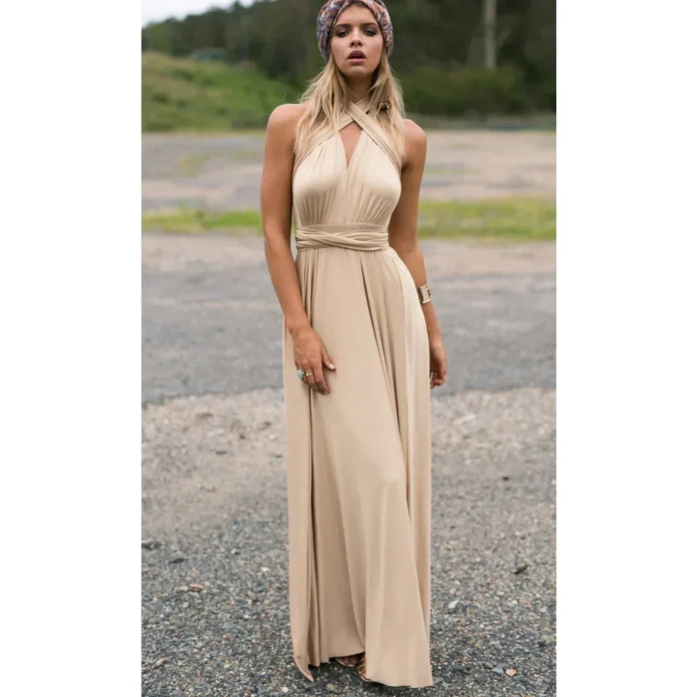 Fashionable, Bold and Beautiful DressWomen's Fashion V-neck Sleeveless Ankle-Length Slim Fit Bohemian Style Summer Maxi Dress