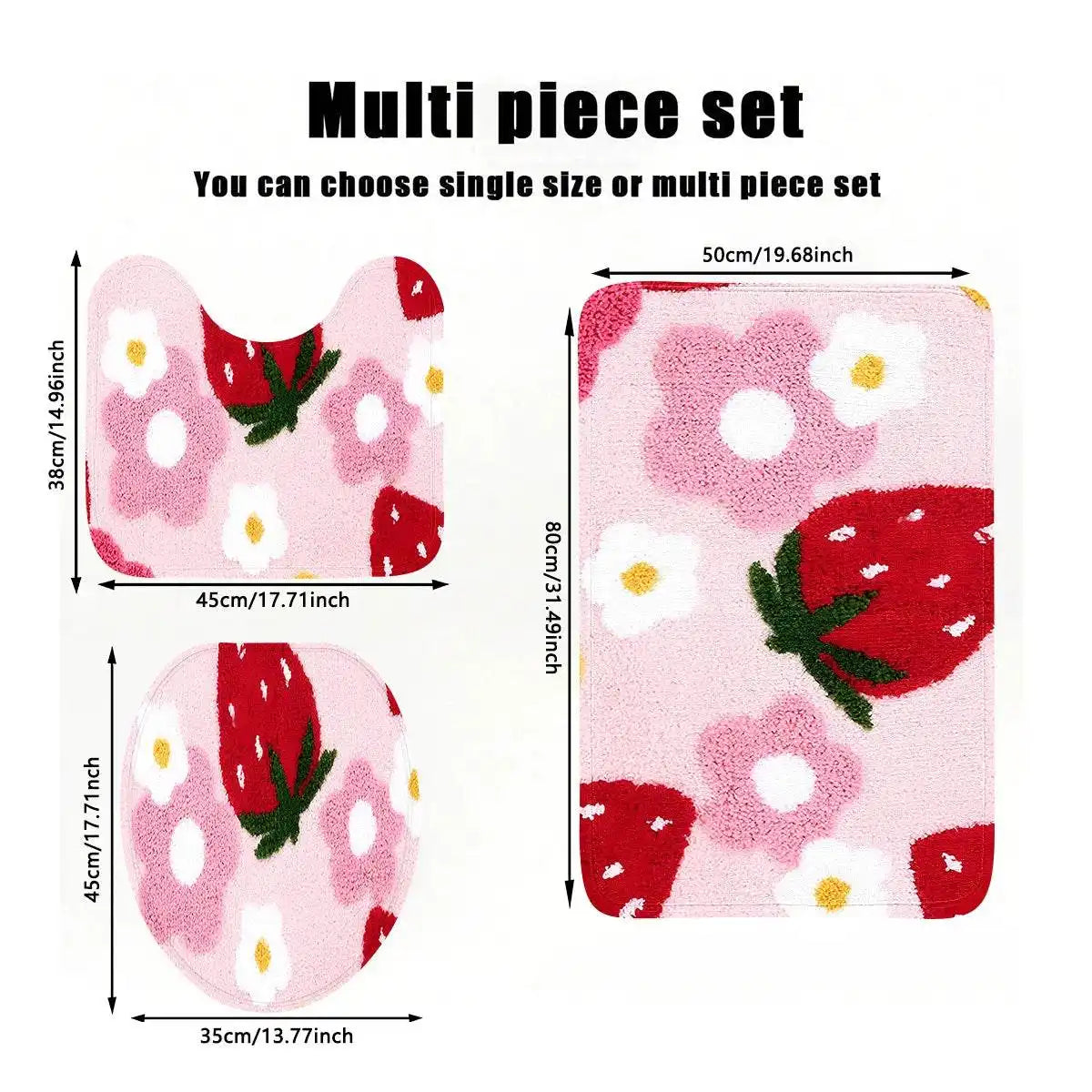 Charming Three-Piece Strawberry Bathroom Rug Set for a Delightful Decor Upgrade - Just The Fly Way