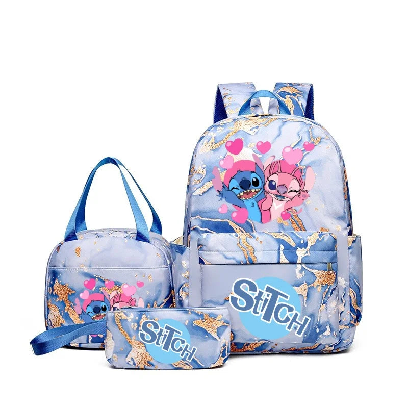 Fashionable, Bold and Beautiful Dress3Pcs Stitch Print Backpack Set, With Tote and Pouch, Large Capacity Lightweight And Breathable Outdoor Knapsack
