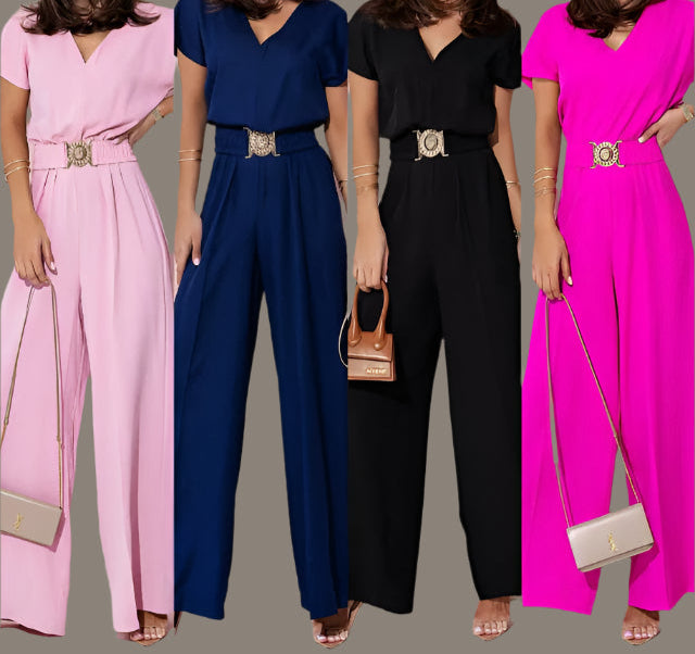 Lightweight Romper, V-Neck, Short Sleeves, and Belt - Just The Fly Way