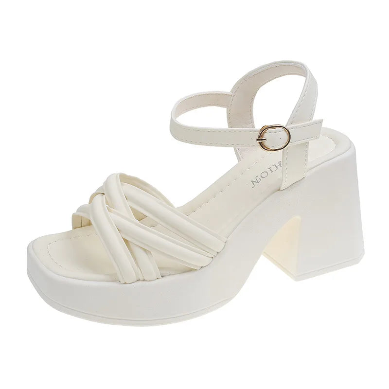 Fashionable, Bold and Beautiful DressWomen's Waterproof Wedge Platform Sandals Casual Fashionable Buckle Strap High Heel Square Toe Modern Sandals
