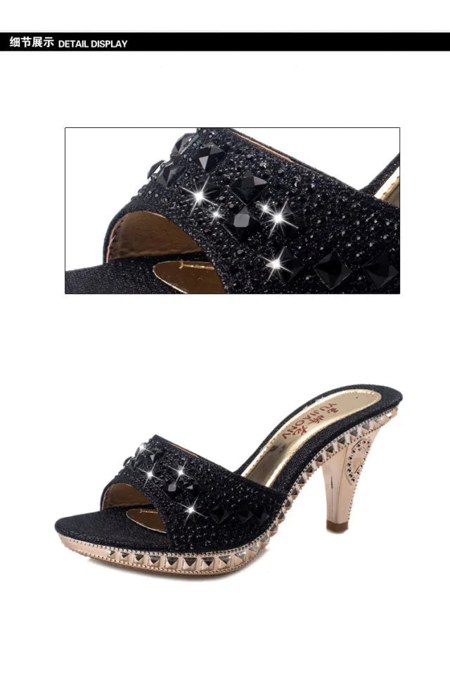 Fashionable, Bold and Beautiful DressSummer Women Sandals Rhinestone Women Shoes Sexy High Heels Shoe Ladies Sandalias Gold Silver Women Slippers Heeled Sandals Sexy