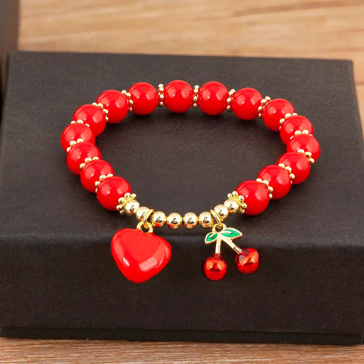 Cherry and Heart Red Beaded Chain Bracelet in 3 Fashion Styles – Trendy Jewelry - Just The Fly Way