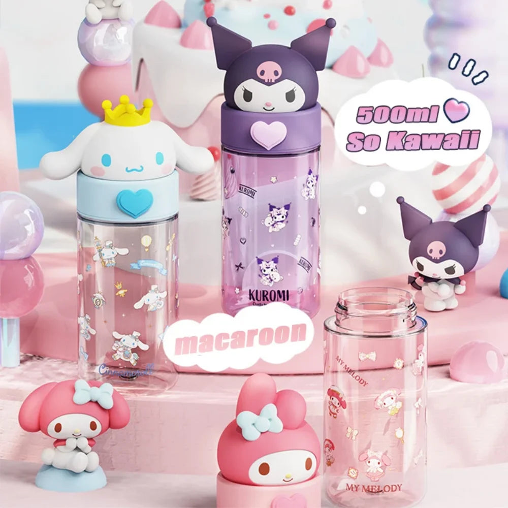 Kawaii Sanrio Hello Kitty Kuromi Cinnamon Roll Melody Transparent 500ml Water Bottle