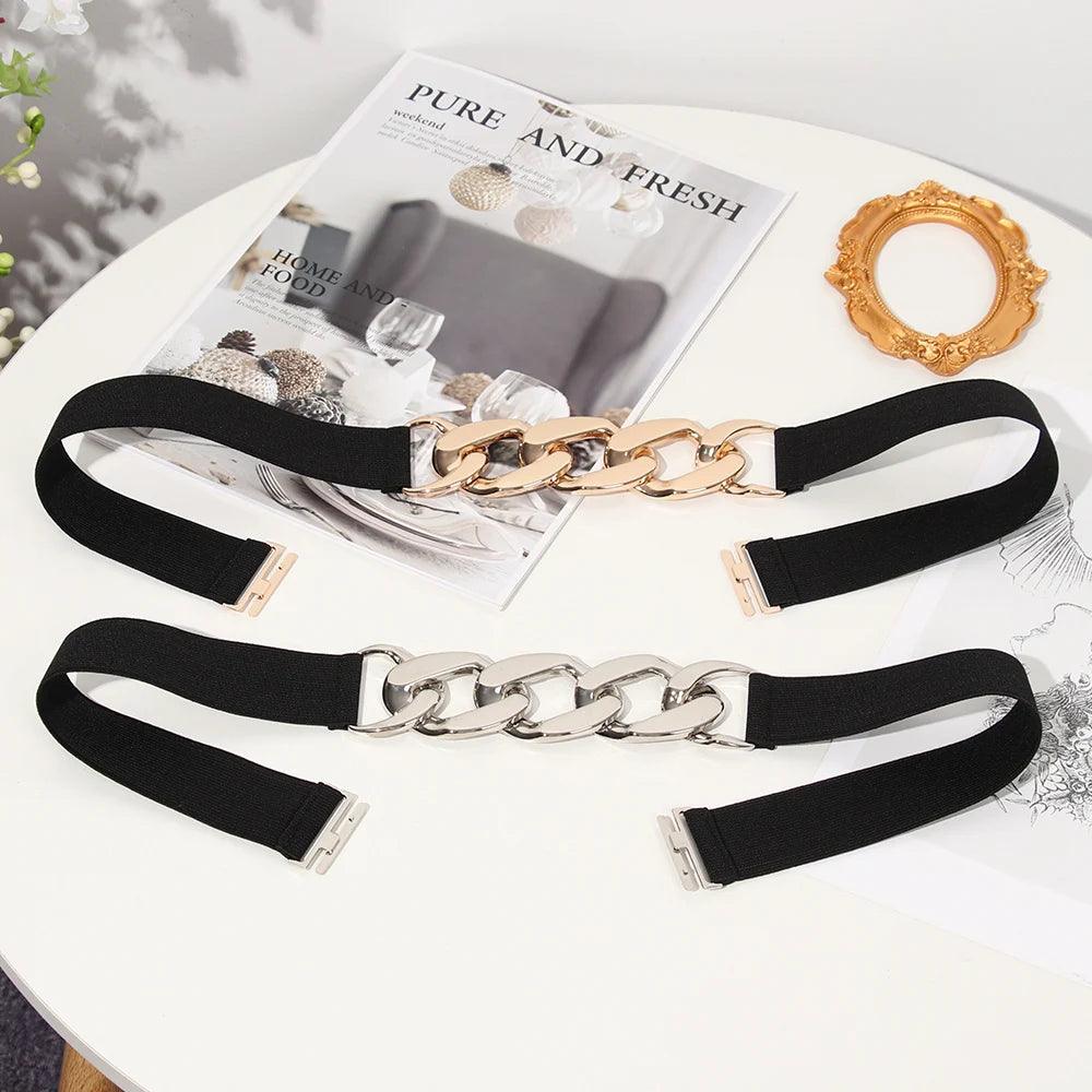 Fashion Elastic Belt, Gold or Silver Metal Buckle on Belt - Just The Fly Way
