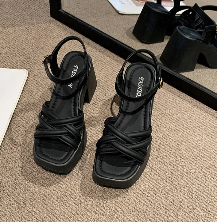 Fashionable, Bold and Beautiful DressWomen's Waterproof Wedge Platform Sandals Casual Fashionable Buckle Strap High Heel Square Toe Modern Sandals