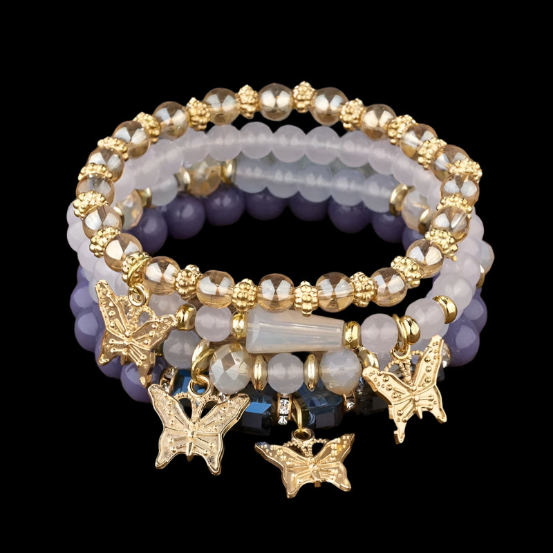 Trendy Butterfly Beaded Four Bracelet Set - Just The Fly Way
