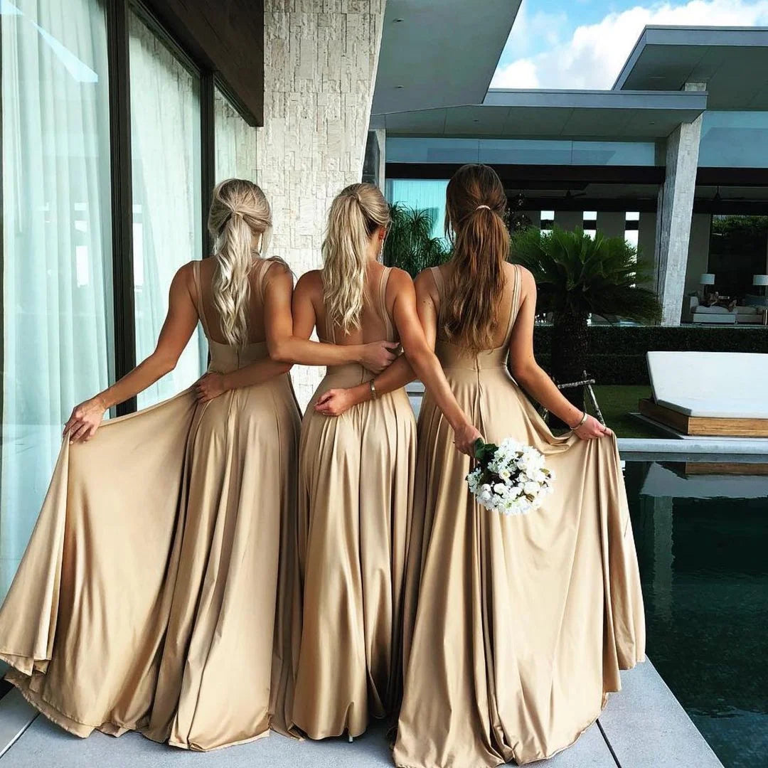 9 Colors Bridesmaid Dress Women 2023 Sister Group Dress Sexy Split V Neck Backless Sleeveless Formal Wedding Evening Party Gowns