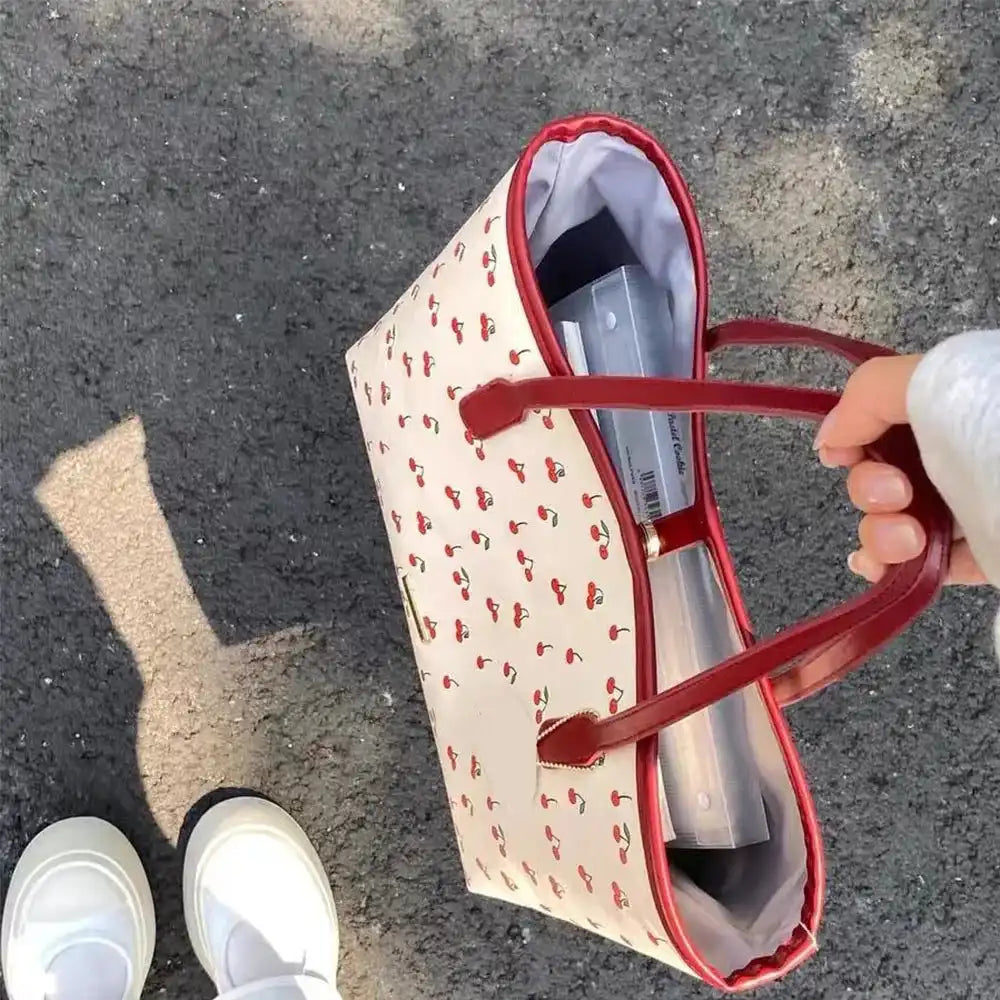 Fashion Cherry Tote Bag with Snap Closure - Just The Fly Way
