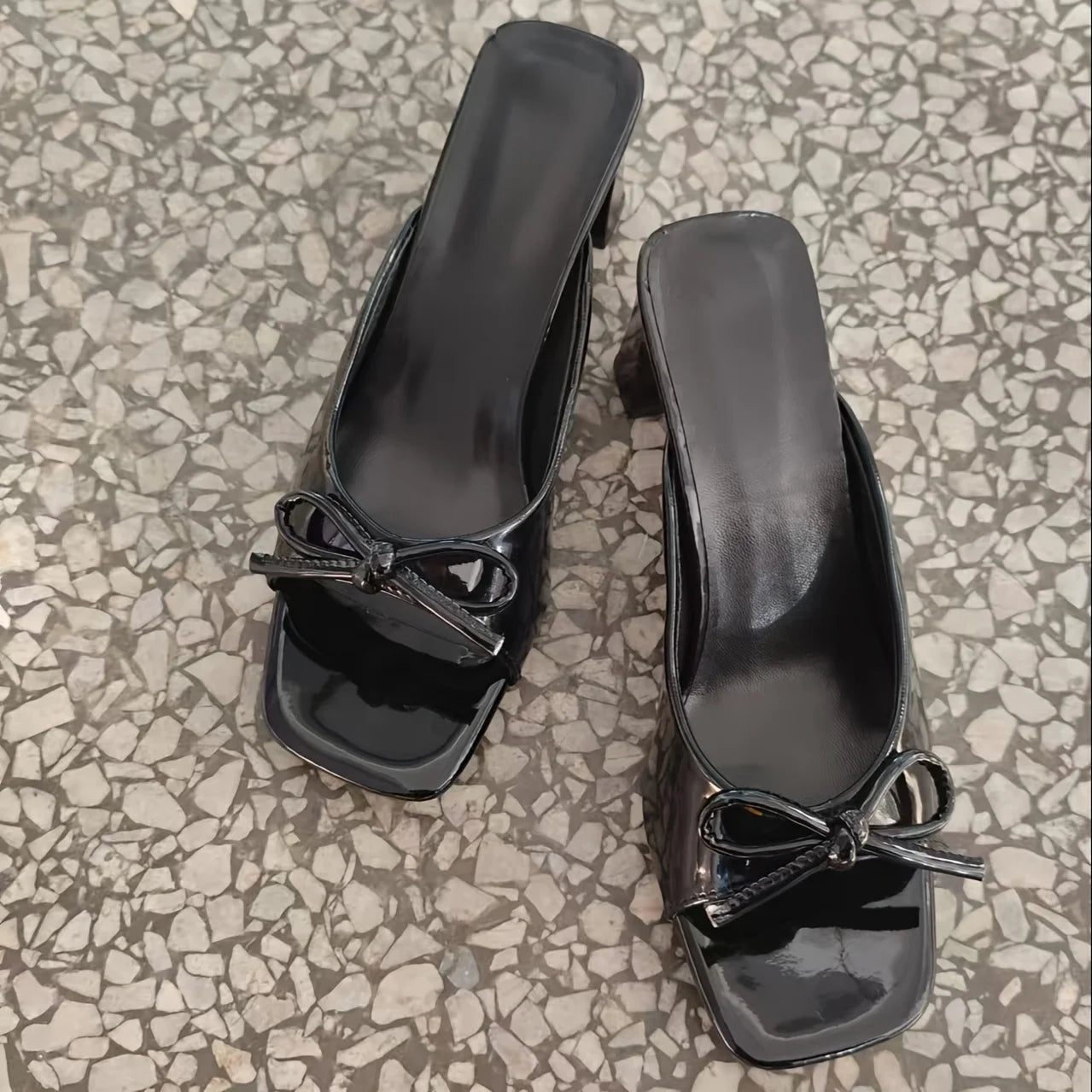 Elegant and Comfortable Fish Mouth Thick Sole Mid-Heels with Accent Bow Women’s Slippers - Just The Fly Way