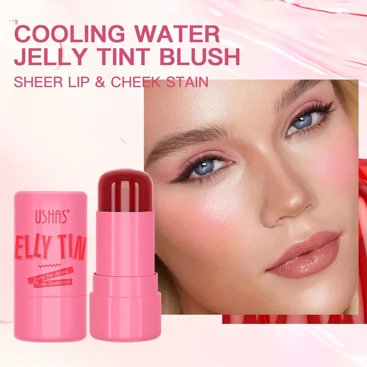 Fashionable, Bold and Beautiful Dress4 Colors Jelly Blush Stick Lip Balm Eyeshadow 3-in-1 Multi-Use Matte Blush Moisturize Brighten Lip Gloss