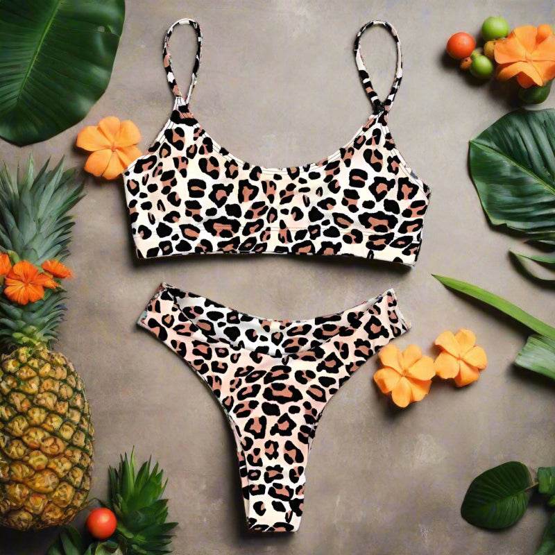 Animal Print Classic Bikini, Push Up Top, Brazilian Cut Bottom Bikini Set - Just The Fly Way