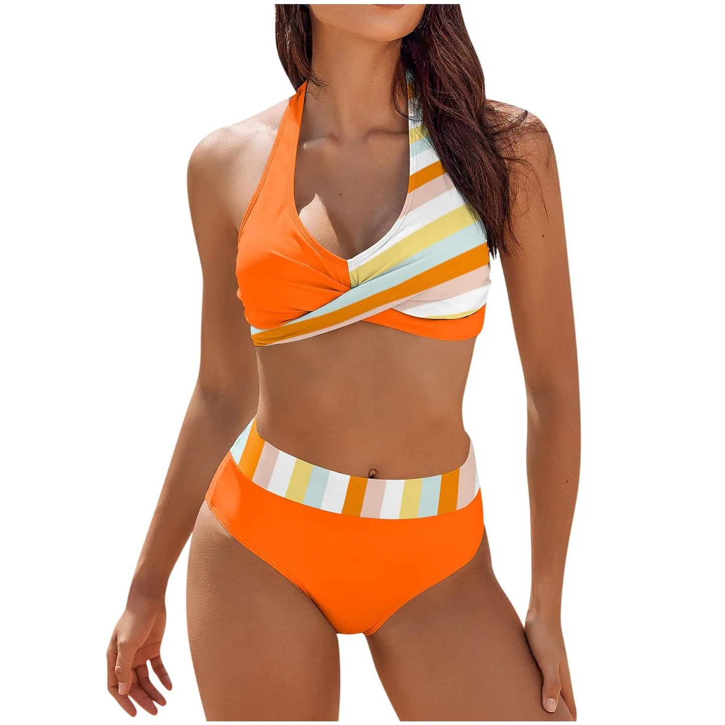 Fashionable, Bold and Beautiful Dressbikini Beach Colour Block Floral Printed Women's Swimsuit High Waist Two Piece For Teenagers biquinis feminino tendência 2024