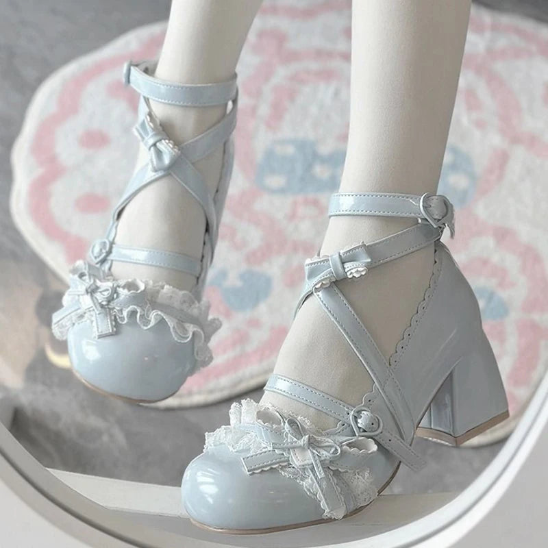 Fashionable, Bold and Beautiful DressLolita Red High Heels Cute pumps Shoes spring Autumn Lace Thick high heels Single Shoes Patent Leather Mary Jane Women's Shoes