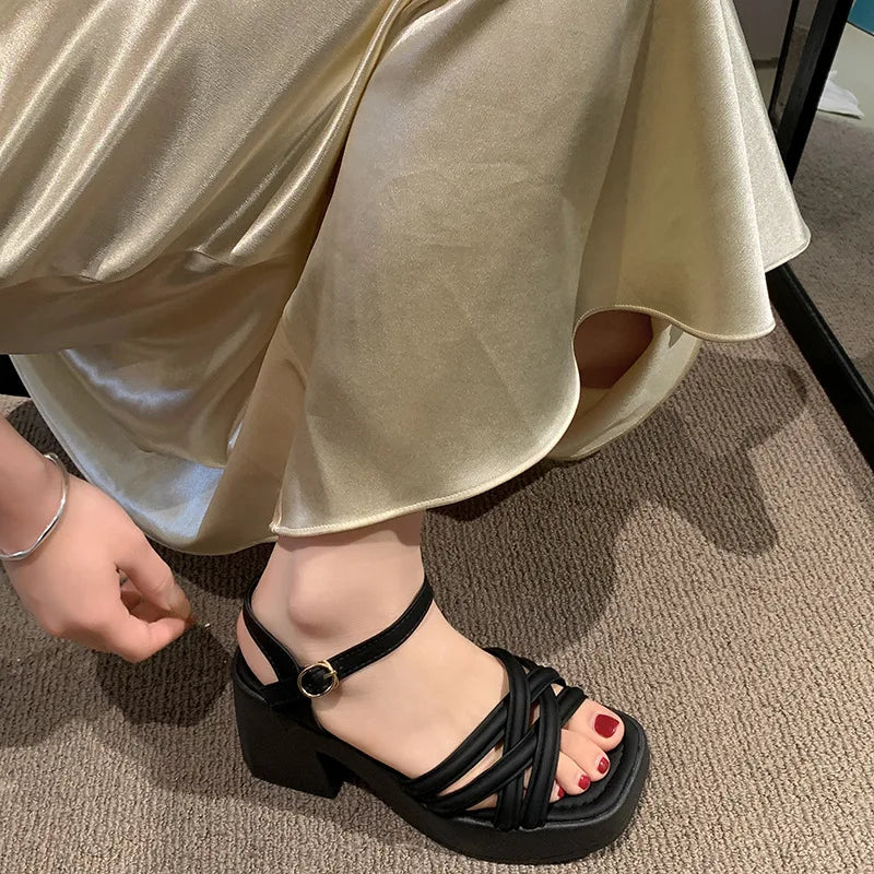 Fashionable, Bold and Beautiful DressWomen's Waterproof Wedge Platform Sandals Casual Fashionable Buckle Strap High Heel Square Toe Modern Sandals