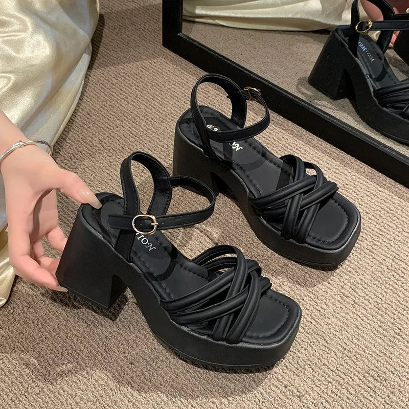 Fashionable, Bold and Beautiful DressWomen's Waterproof Wedge Platform Sandals Casual Fashionable Buckle Strap High Heel Square Toe Modern Sandals