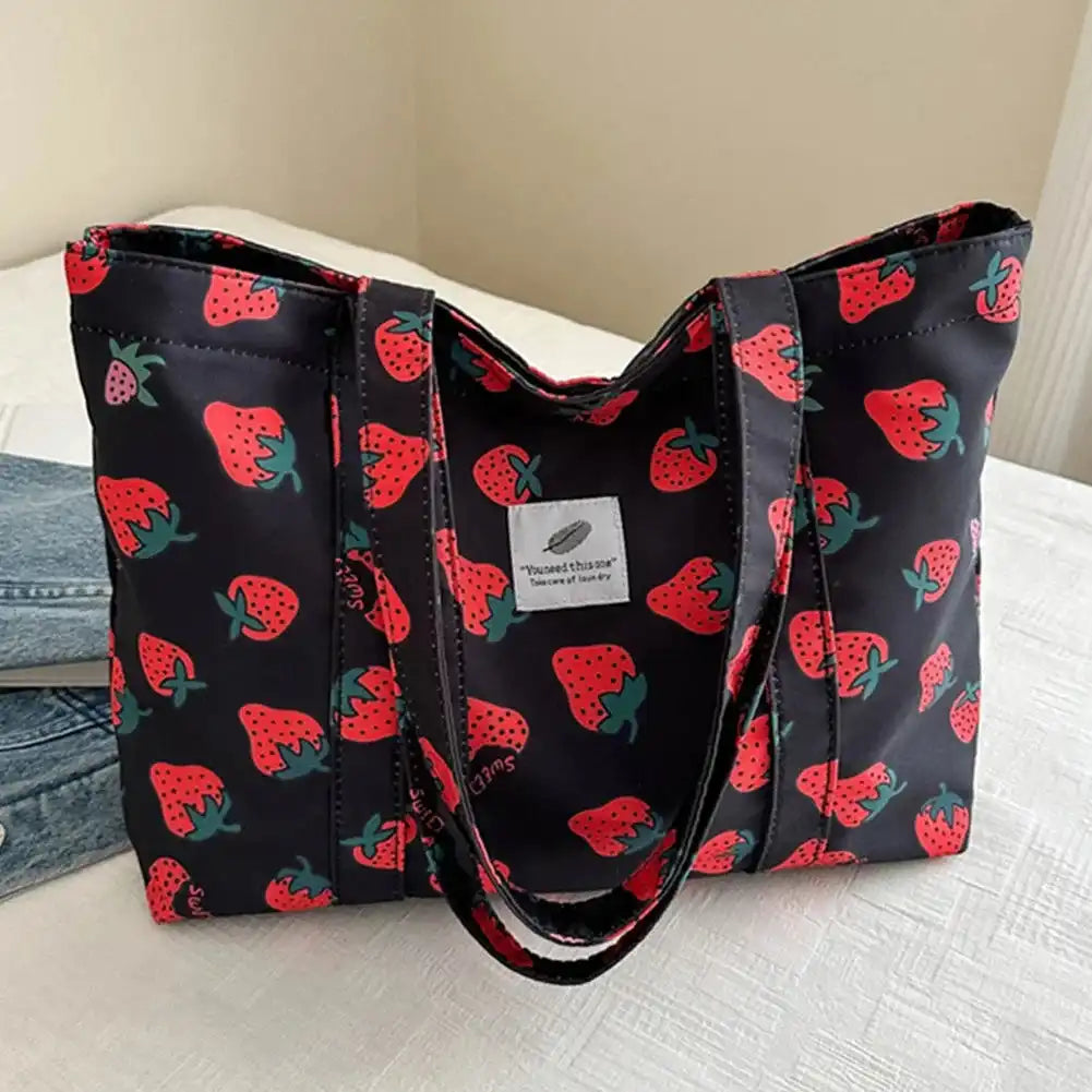 Cute Large Capacity Cherry or Strawberry Print Nylon Casual Tote Bag - Just The Fly Way