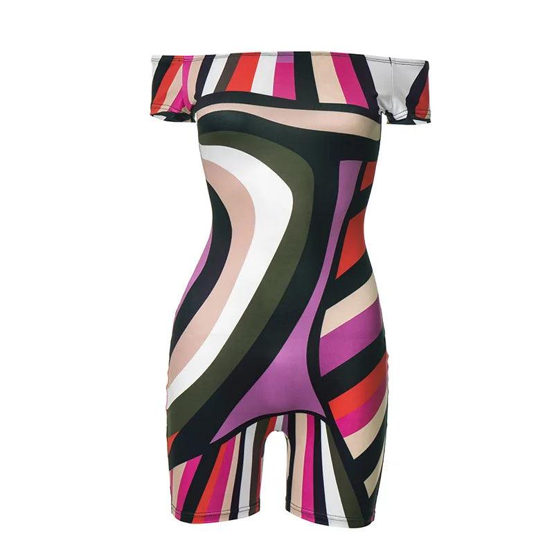 Multicolor Printed Off Shoulder Shorts Romper - Just The Fly Way
