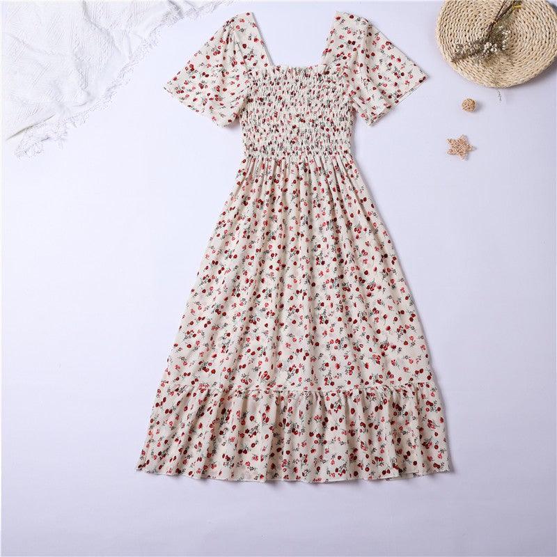 Easy Breezy Floral Printed Lightweight Versatile Chiffon Dress With Short Sleeves and Elastic Waist - Just The Fly Way