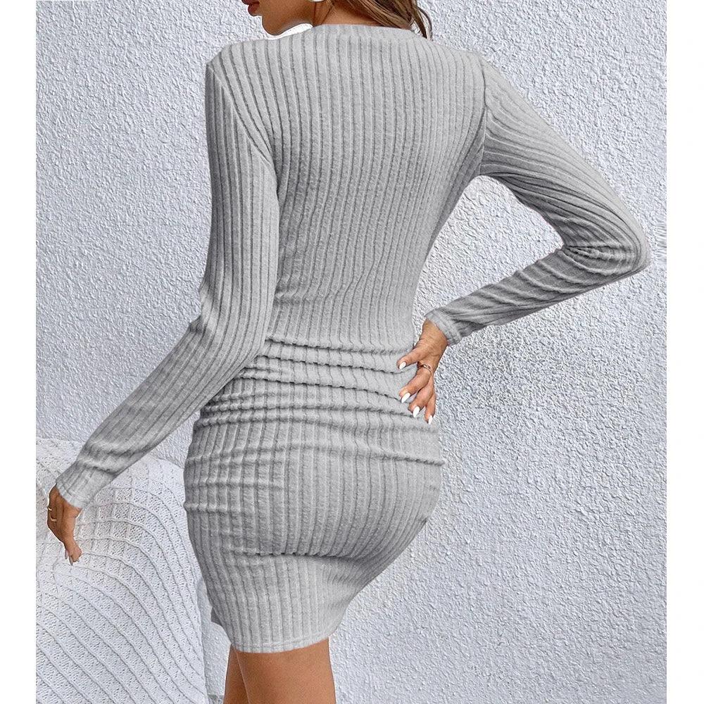 Women's Solid Color, Lightweight, Slim Fitting, Long-Sleeve, Mini Dress - Just The Fly Way