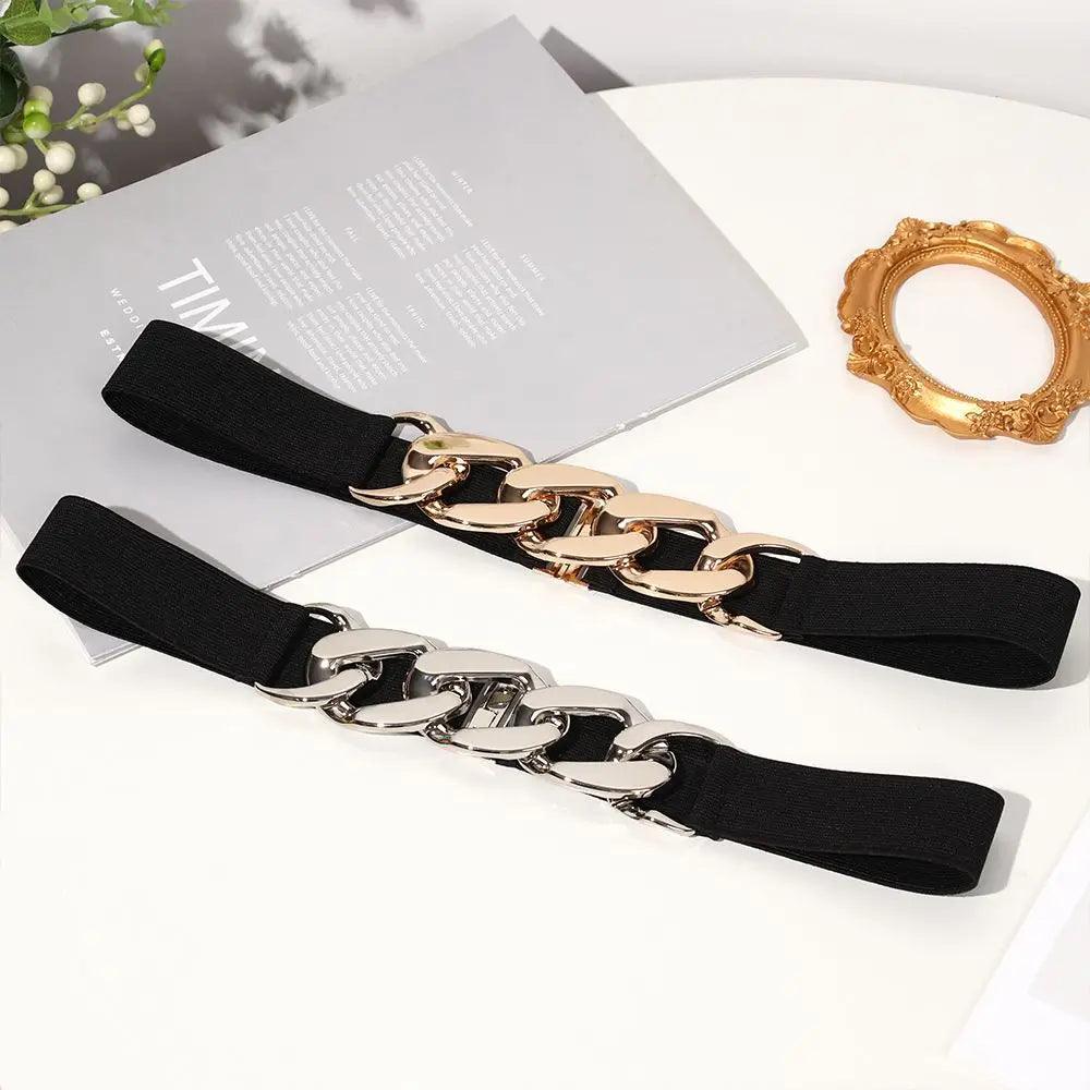 Fashion Elastic Belt, Gold or Silver Metal Buckle on Belt - Just The Fly Way