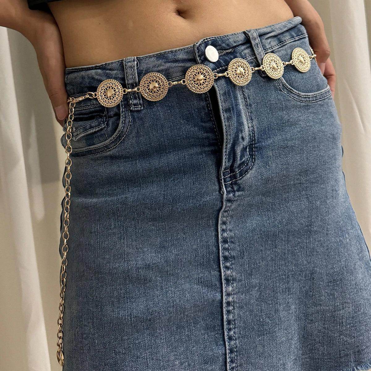 Boho Hollow Out Metal Round Chain Belt - Just The Fly Way
