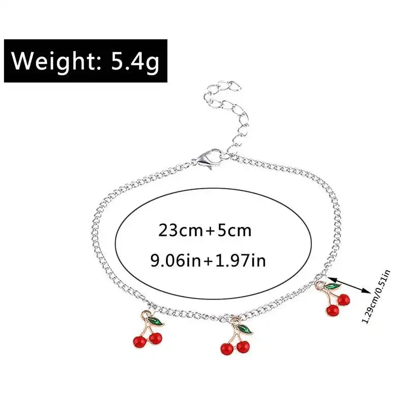 Adjustable Red Cherry Charm Anklet for Women – Silver Chain Ankle Bracelet, Jewelry Gift - Just The Fly Way