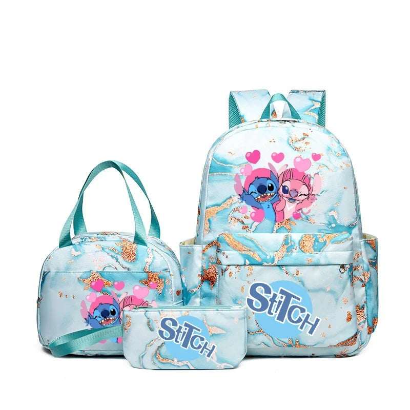 Fashionable, Bold and Beautiful Dress3Pcs Stitch Print Backpack Set, With Tote and Pouch, Large Capacity Lightweight And Breathable Outdoor Knapsack
