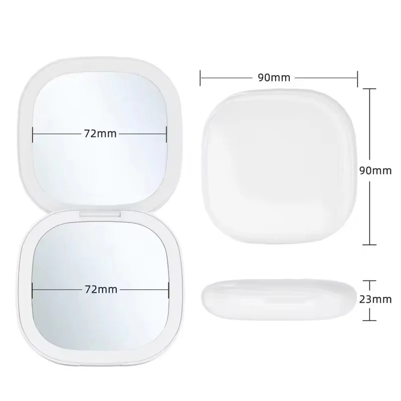 Portable LED Makeup Mirror, Double-Sided Lighted Mirror, Rechargeable 5X Magnification Folding Dressing Mirror for Touch-Ups.