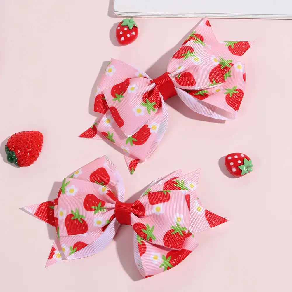 Cute Red and Pink 2Pcs Strawberry Bow Hair Clips - Just The Fly Way
