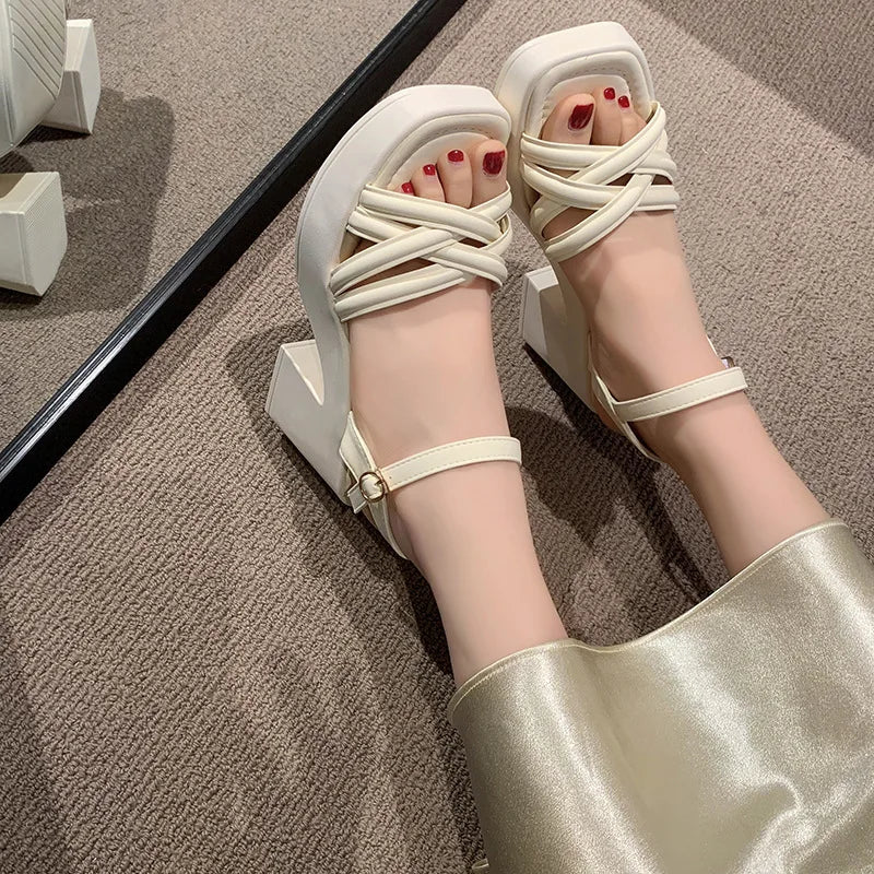 Fashionable, Bold and Beautiful DressWomen's Waterproof Wedge Platform Sandals Casual Fashionable Buckle Strap High Heel Square Toe Modern Sandals