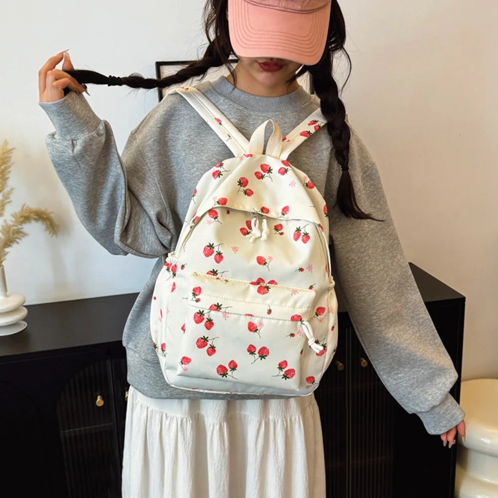 3-Piece Strawberry School Backpack Set with Lunch Box and Pencil Case