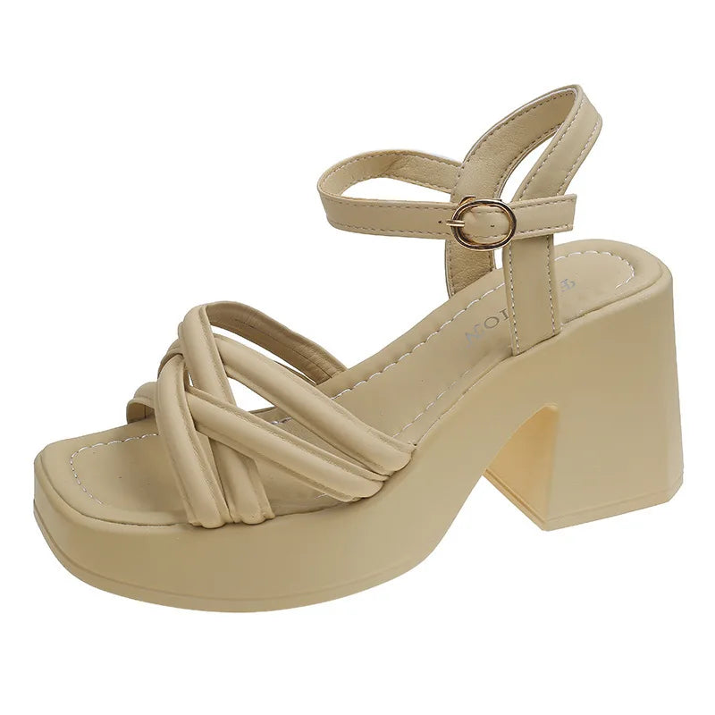 Fashionable, Bold and Beautiful DressWomen's Waterproof Wedge Platform Sandals Casual Fashionable Buckle Strap High Heel Square Toe Modern Sandals