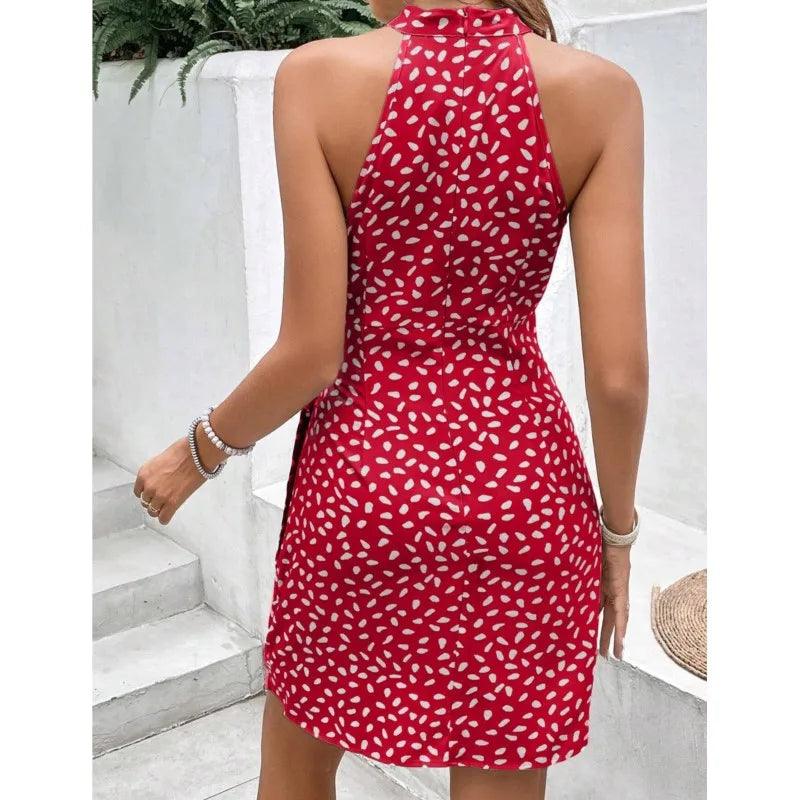 Women's Halter Neckline, Wrap Body, Sleeveless Dress with Floral Print - Just The Fly Way