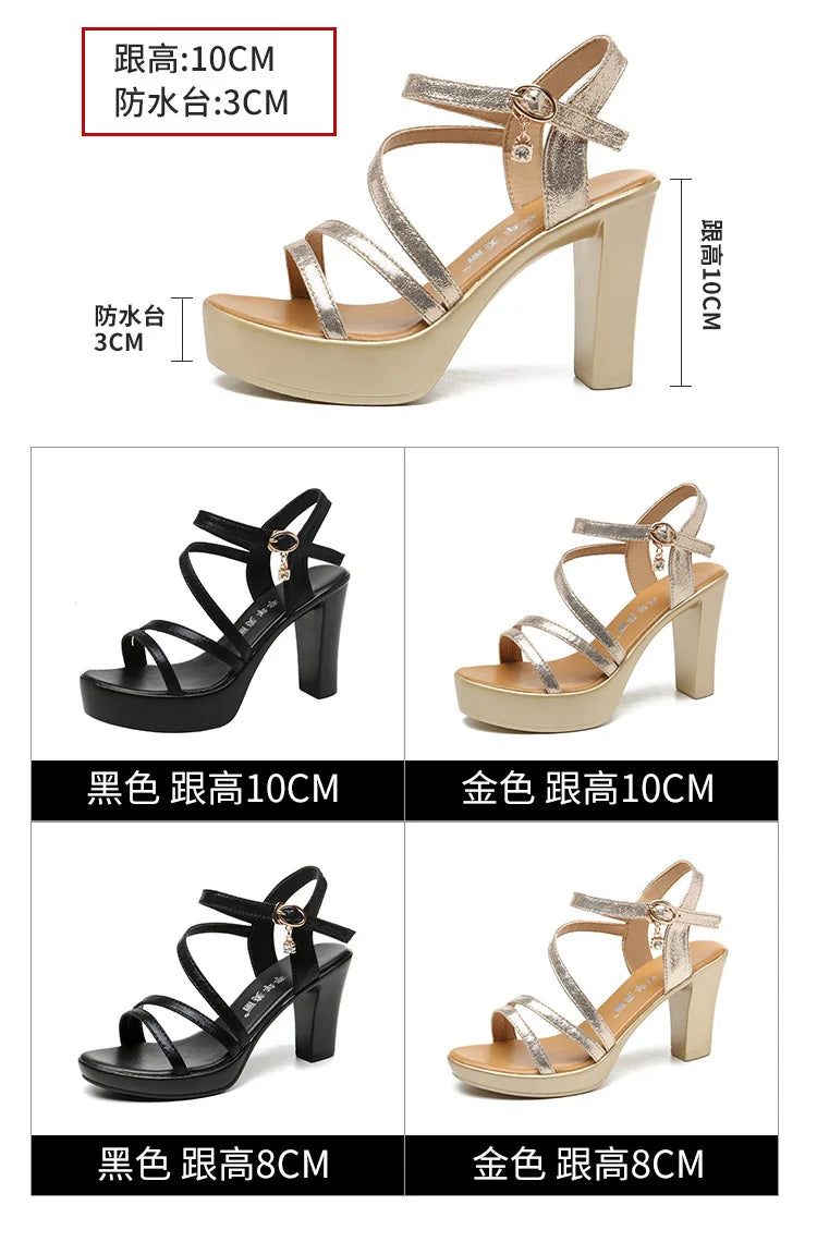 Fashionable, Bold and Beautiful Dress8cm 10cm Small Size 32-43 Elegant Soft Leather Sandals Platform Shoes 2025 Bandage Block High Heels Gladiator Sandals Model